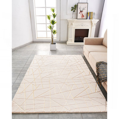 Tapis en fausse fourrure de luxe à motif géométrique doré et doré lavable à la machine Luxury