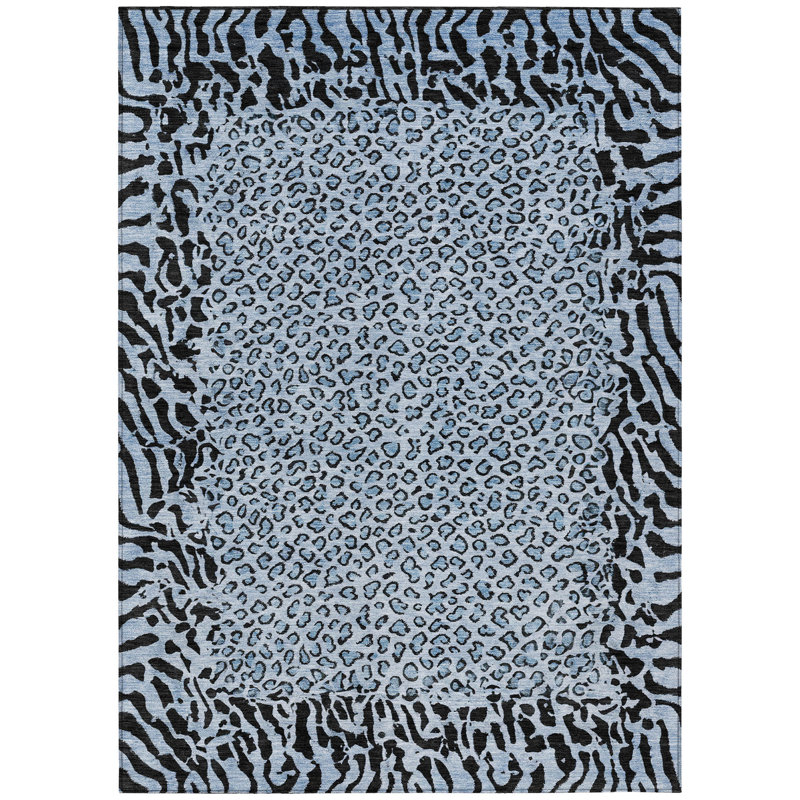 Tapis intérieur lavable à imprimé animal 9 pi x 12 pi bleu