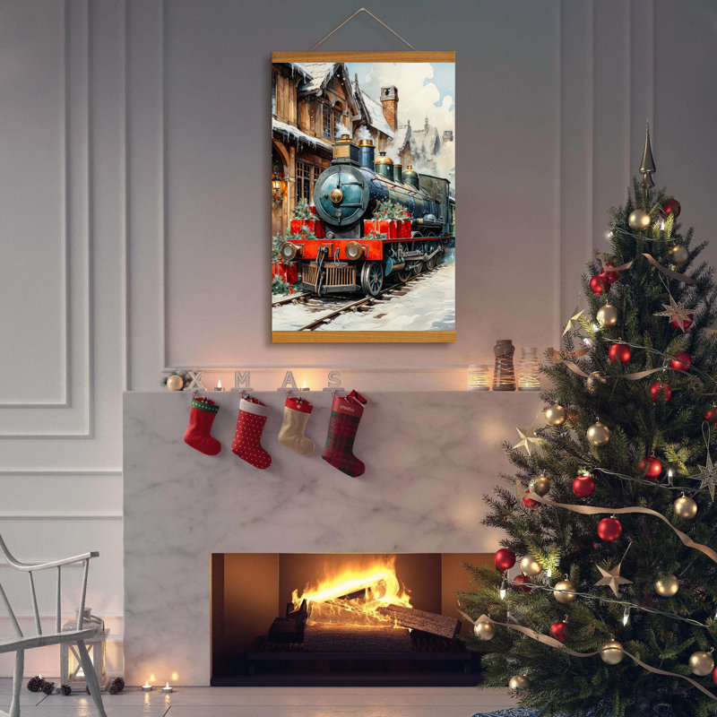Train avec cadeau de Noël sur toile, H 18 po x l 12 po x P 0,7 po
