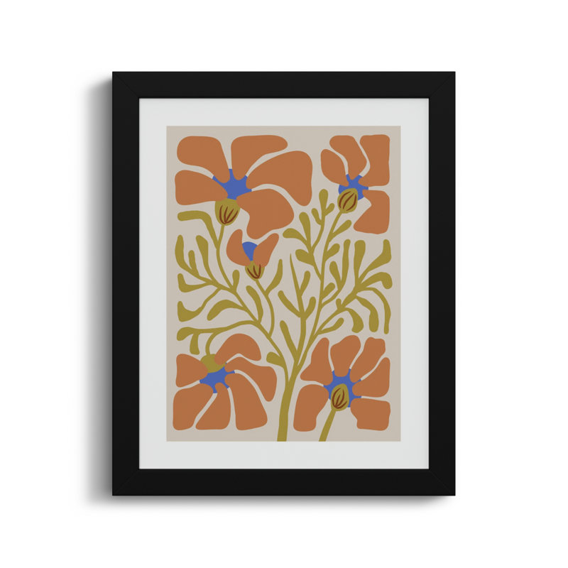 Expressive Abstract House Plant Orange On Tan Framed On Paper by The Creative Bunch Studio Print, Black, 13" H x 11" W x 1" D