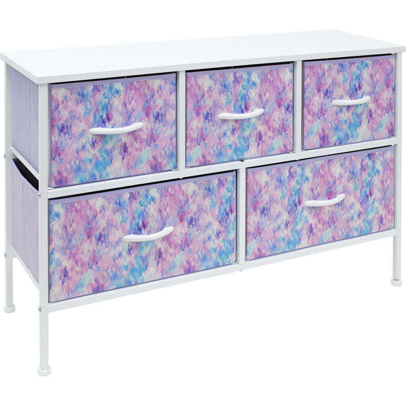 Commode à 5 tiroirs Sorbus, Teinture par nouage bleue / rose / mauve