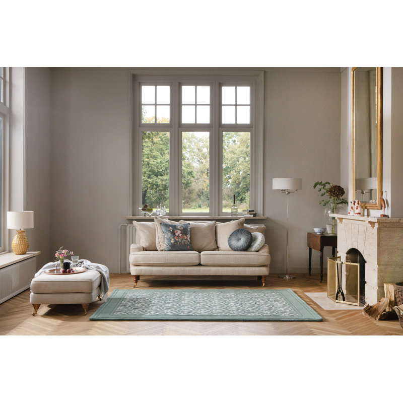 Tapis rectangulaire en laine touffeté à la main à motif floral vert, Rectangle 8 pi 2 po x 11 pi 6 po