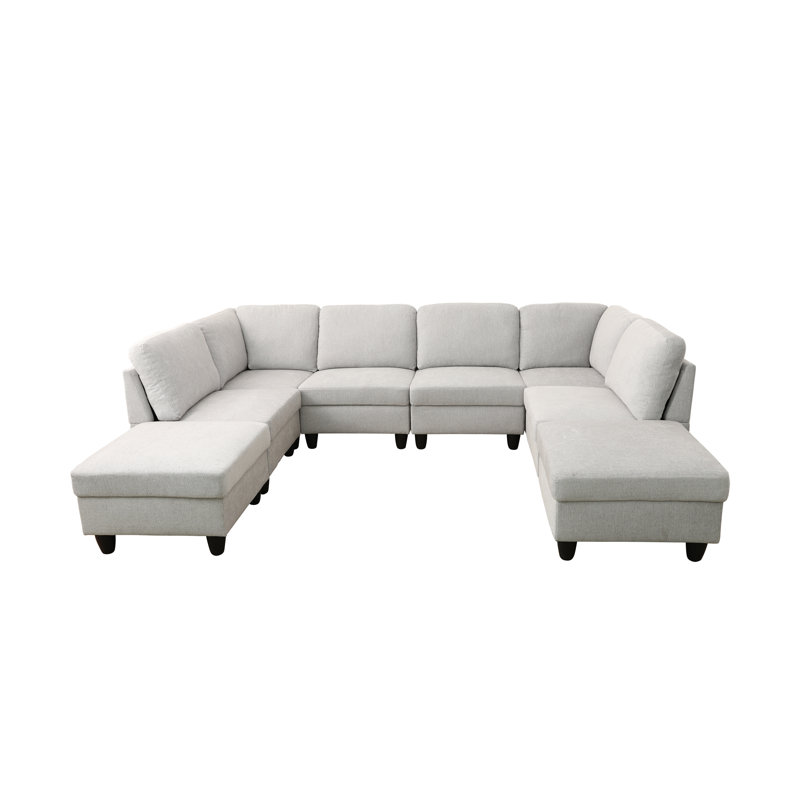 Cloud Flannel 8 - Piece Upholstered Sectional Modularity , Light Gray Microfiber/Microsuede