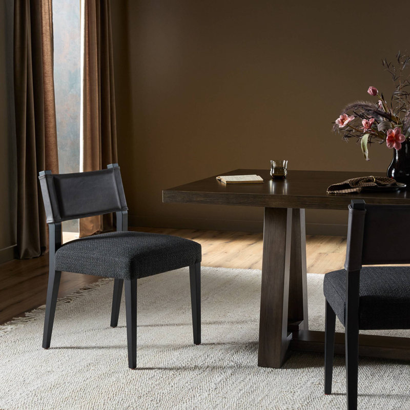 Side Chair in Charcoal, Polyester/Leather Palermo Black, Black