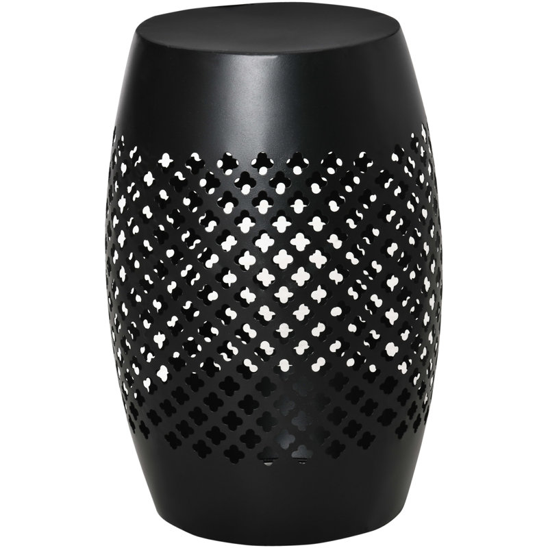Table de patio en acier 12,5 po, table d'appoint ronde cylindrique pour l'intérieur et l'extérieur, noir, polyvalent, design géométrique noir