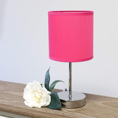  Mini lampe de table chromée avec abat-jour en tissu rose vif pour le bureau de la chambre à coucher