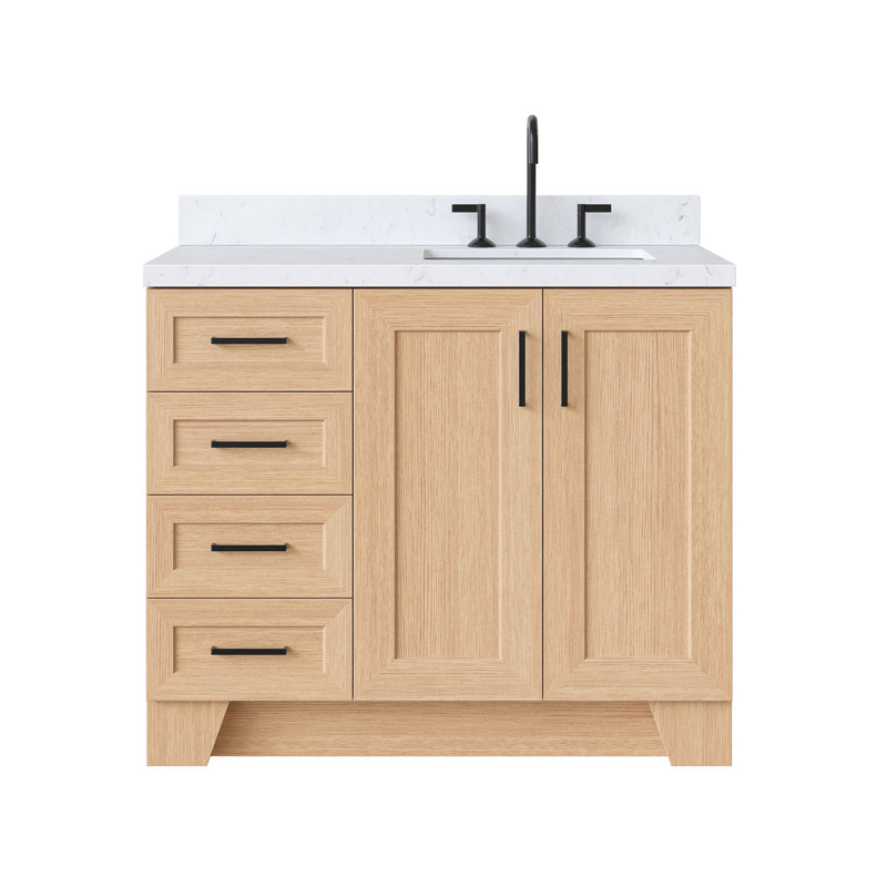 ARIEL Taylor 42.25 Single Sink Bathroom Vanity with Man-Made Stone Top-Oval, Right, Rectangle, Natural Oak