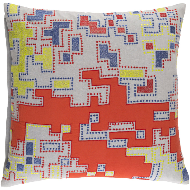 Geometric Cotton Throw Pillow, 22" H x 22" W x 1" D, Orange\Green