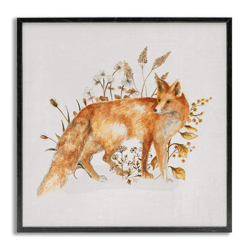Renard de forêt et art botanique par Janice Gaynor, Estampe numérique Farmhouse, H 12 po x l 12 po