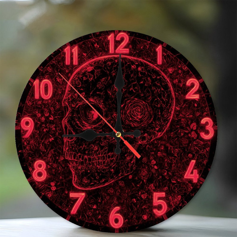 Tête de mort horloge rouge