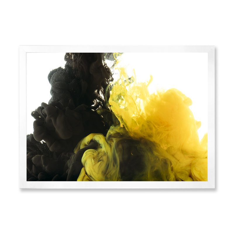 «Black and Yellow Ink Clouds», reproduction sur toile flottante, H 24 po x l 36 po x P 1 po, Cadre photo blanc