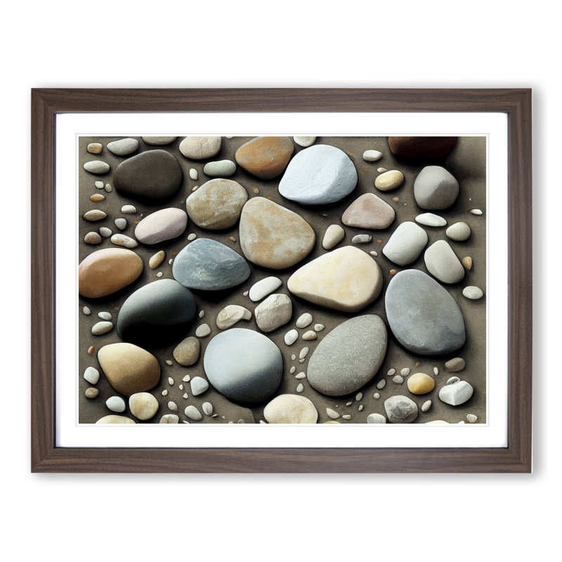 Great River Pebbles - Print, 46cm H x 64cm W, Walnut
