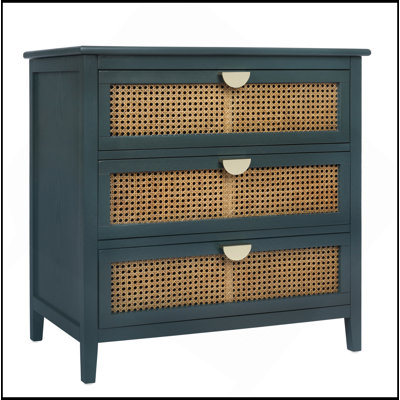 Élégante armoire à 3 tiroirs en rotin naturel et au design américain, polyvalente pour la chambre à coucher, le salon et le bureau.