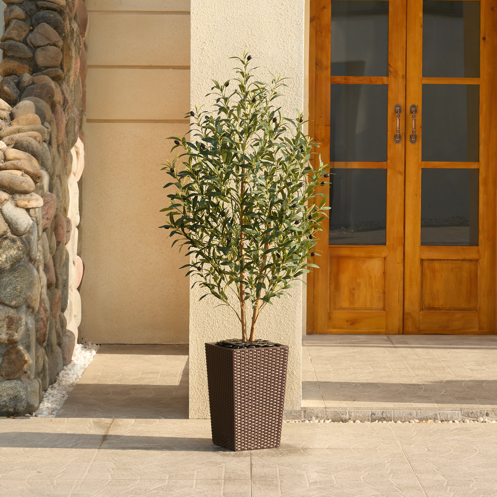 George Olive Tree in Decorative Vase, 60" H x 20" W x 20" D, Brown