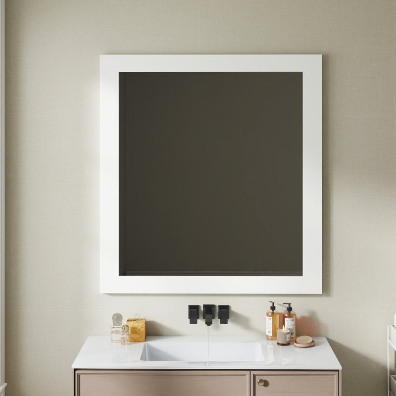 32-Inch Square Matte White Bathroom Mirror, Distinctive Design And Hassle- Installation Easy