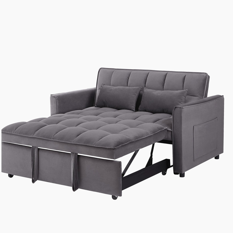 Canapé-lit convertible 3-en-1, canapé-lit double moderne en velours avec dossier réglable, sac de rangement et oreiller