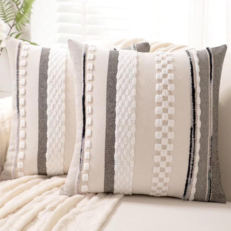Ensemble de 2 housses de coussins décoratifs Boho, housse de coussin décorative Farmhouse, Gris