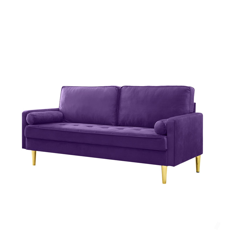 65-Inch Minimalist Velvet Sofa With Metallic-Coloured Legs, Complete With Cushions, Suitable For The Living Room Or Bedroom.