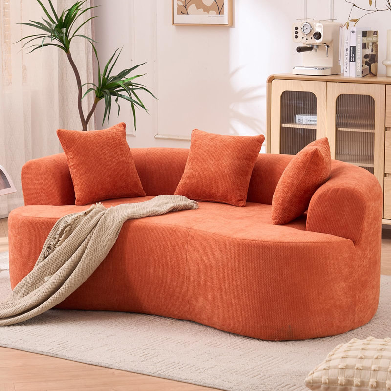 80" Curved Loveseat For Small Spaces, Curved Couches For Living Room, Compression Sofa In A Box With 3 Pillows, Small Couch For Bedroom With Wide Armrest & Memory Foam, No Assembly Required