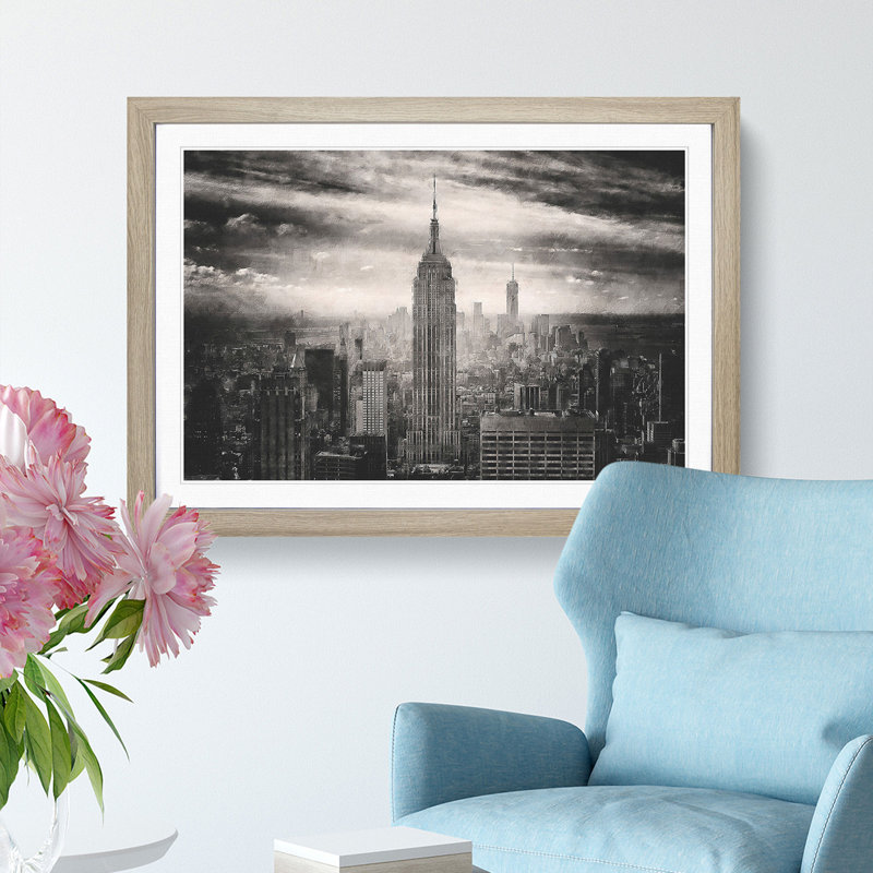 New York Skyline - Picture Frame Graphic Art Print, Oak Framed, 24cm H x 33cm W x 2cm D