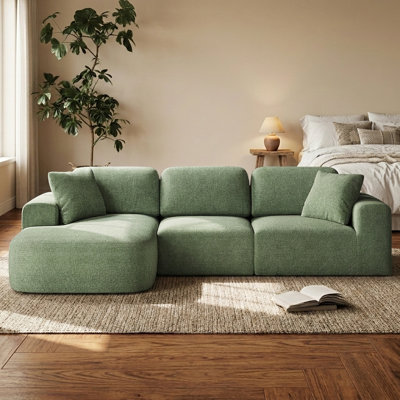 Modular Sectional Sofa with Chaise, Modern Woven Upholstery Boneless, Convertible L-Shaped Design, No Assembly Required for Living Room