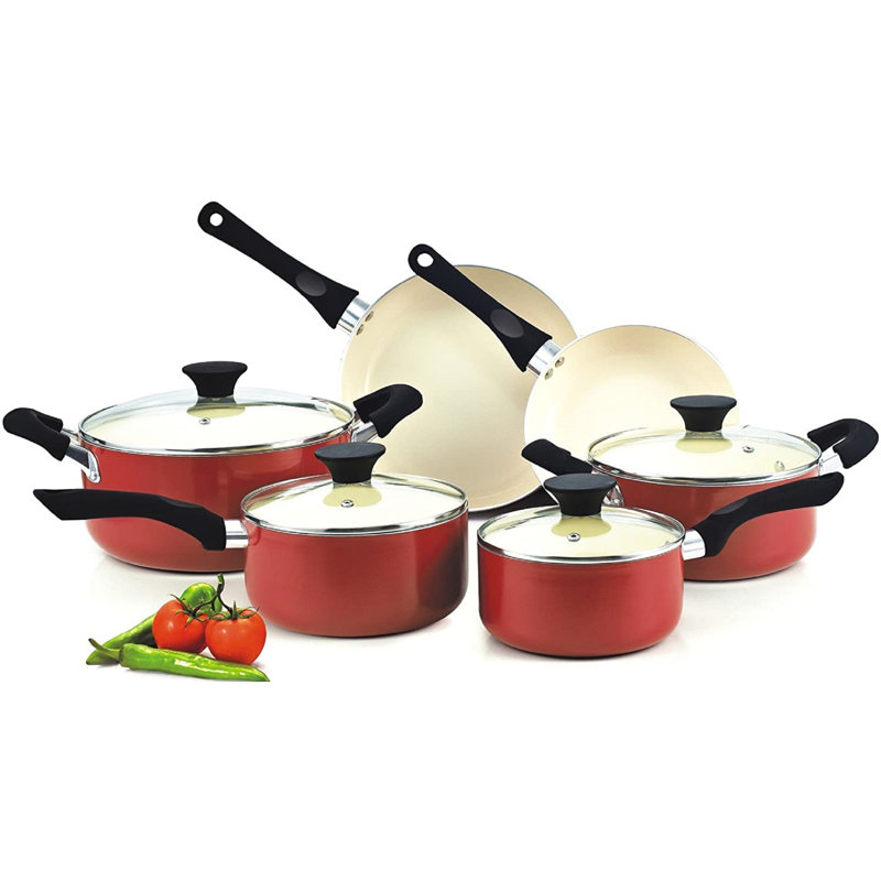 Batterie de cuisine antiadhésive en aluminium 10 pièces Cook N Home, Rouge