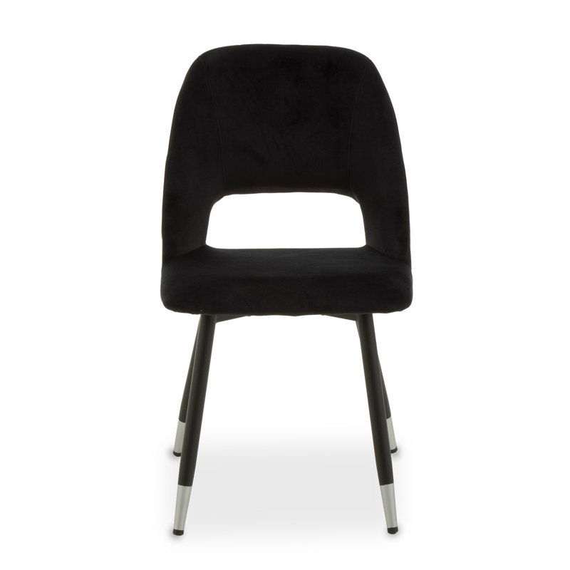45cm H Velvet Upholstered Side Chair, Black, Black/Silver