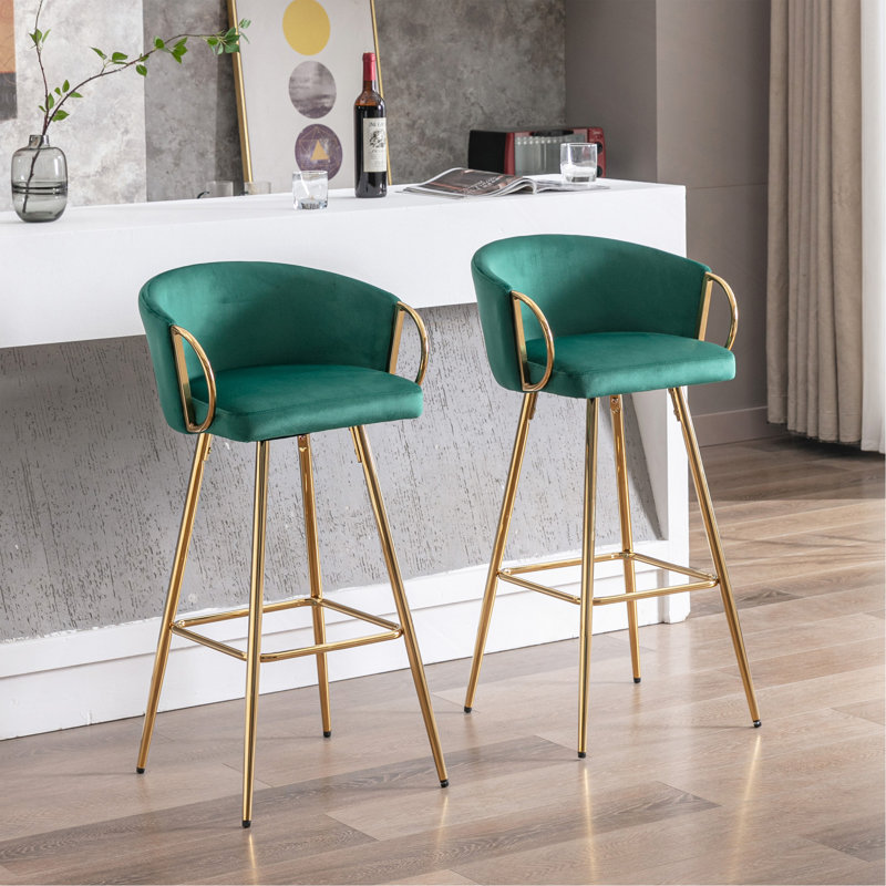 Ensemble de 30 tabourets de bar 30 pouces, avec repose-pieds chromé et base en velours + tabouret de bar simple Golden Leg, vert