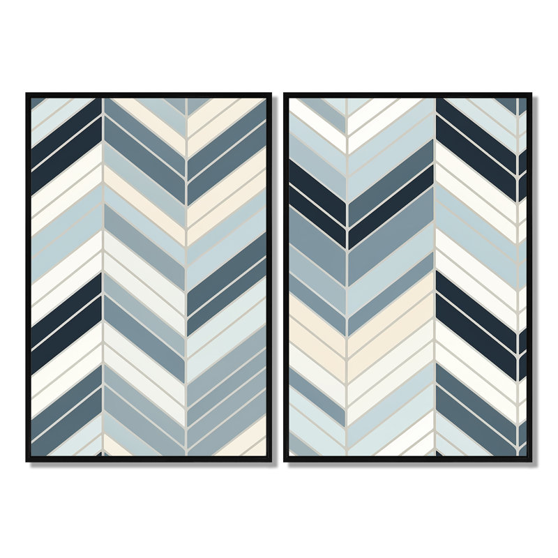 Motif à chevrons gris et blanc à chevrons - Grandes impressions sur toile 2 pièces, Noir, H 36 po x l 48 po
