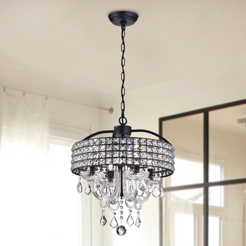 Barkell 4 - Light Dimmable Drum Chandelier, Black/Brown