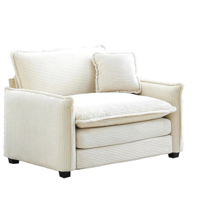 Comfortable Single Deep Seat Sofa With One Pillow, Suitable for Living Room and Bedroom, Club Multiple Occasions,Beige Corduroy