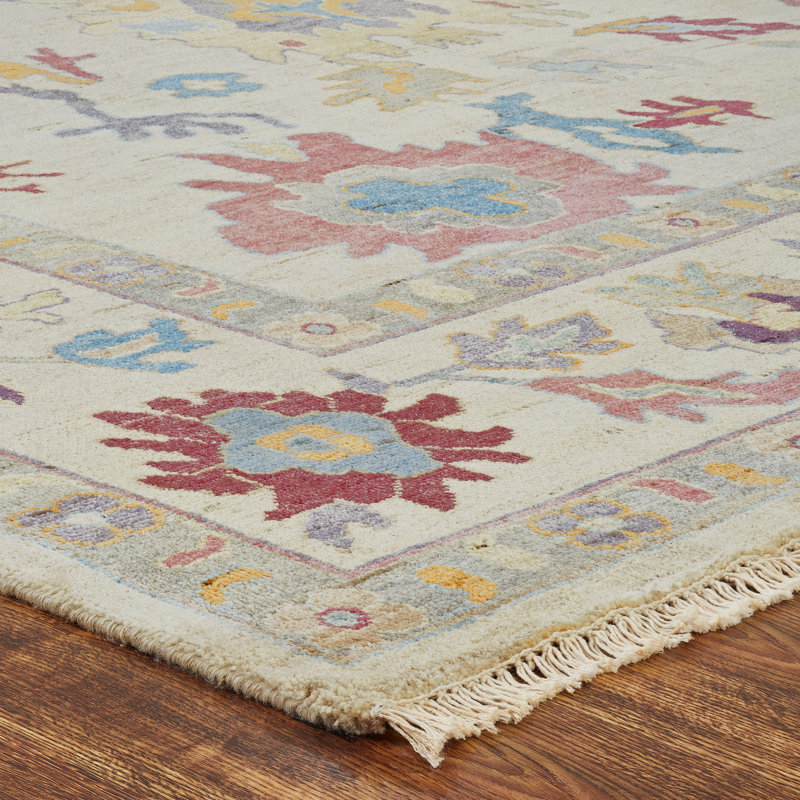 Colorburst Oushak Hand Knotted Area Rug in Ivory, Rectangle 3' x 5'