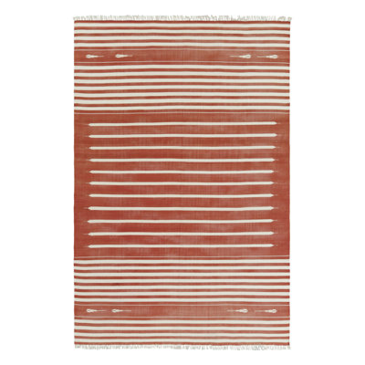 Rug & Kilim’S Contemporary Dhurrie Rug In Rust And White Stripes