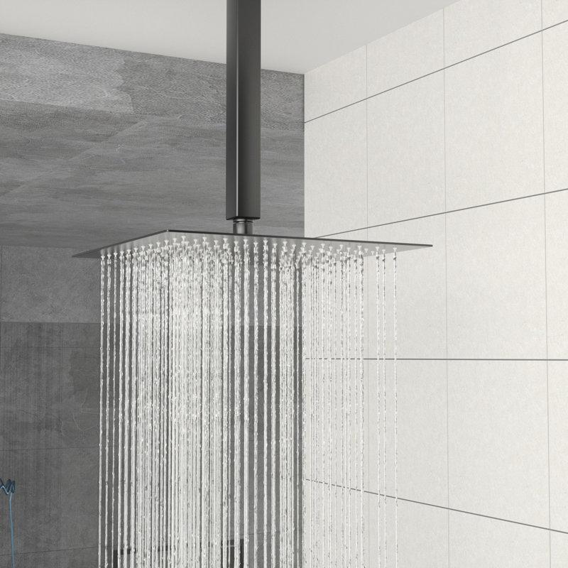 Matte Black 10 Inch Square Ceiling Mount Dual Shower Head System With - Scald Feature, Easy Cleaning, And Handheld For Different Needs 360 Adjustable Head, Included