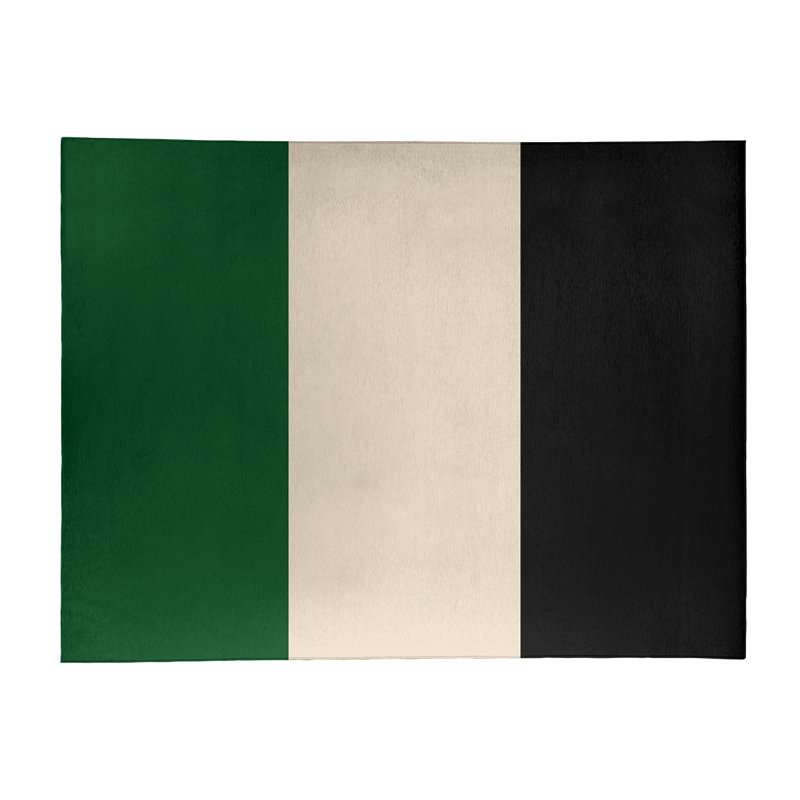 Tapis de zone/black vert/crème rayé, Rectangle 8 pi x 10 pi