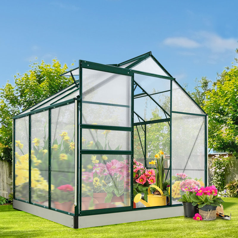Serre de loisir en polycarbonate à structure en aluminium 6,2 pi x 6,2 pi, Vert, L 6,2 pi x P 6,2 pi x H 6,8 pi