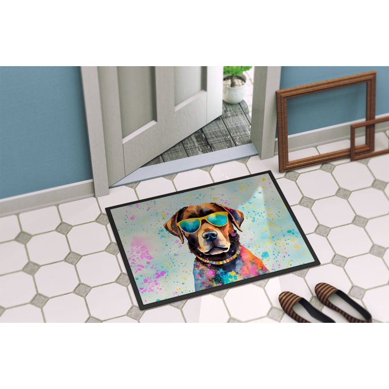 Chocolate Labrador Hippie Dawg Doormat, L 18 po x L 27 po