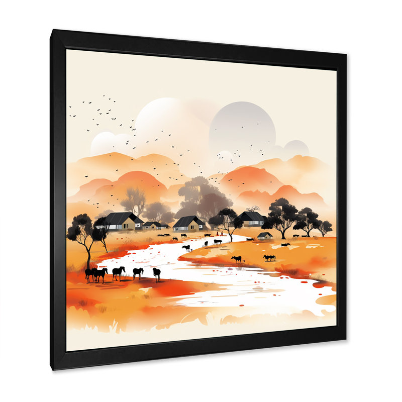 Fulani Nomades, paysage africain - Art mural paysage africain, Cadre simple noir, H 16 po x l 16 po x P 1 po