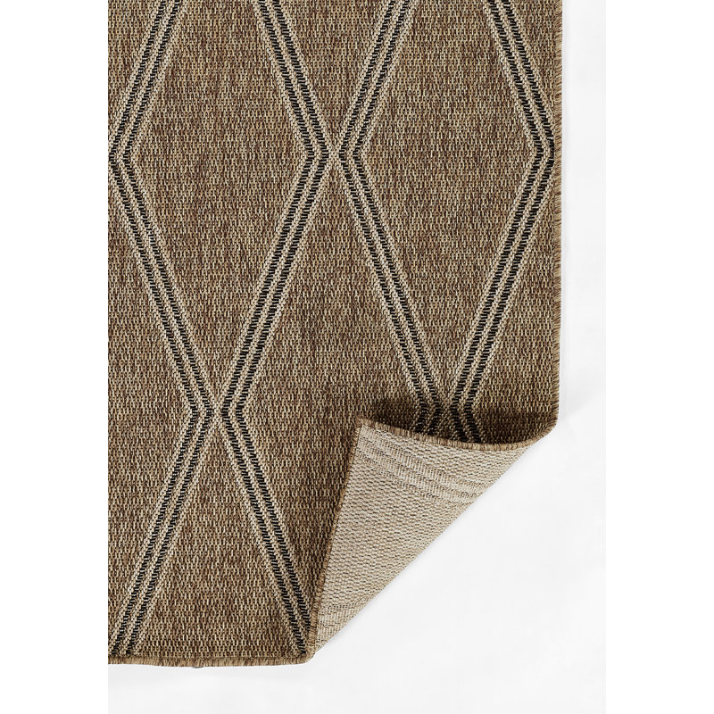 Twill Geometric Brown/Beige Indoor/Outdoor Area Rug, Rectangle 6'6" x 9'