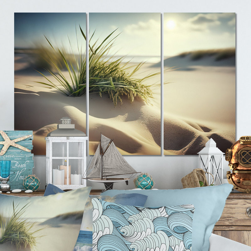 «Grass On Sand Dunes I», ensemble d'art mural sur toile plage, H 32 po x l 48 po x P 1 po, Toile tendue