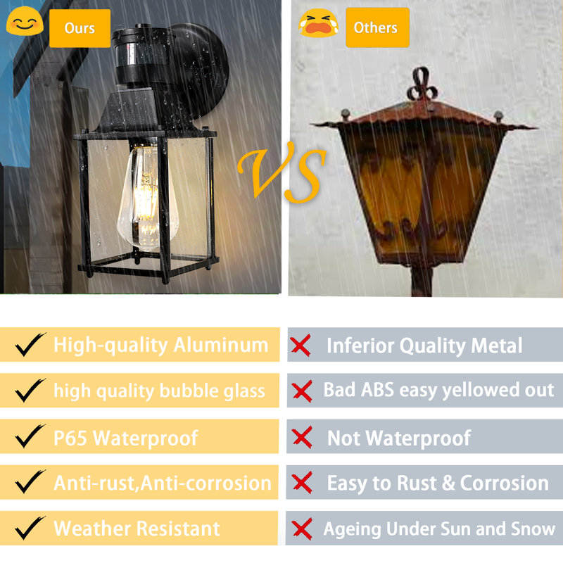 Black Hardwired Outdoor Wall Light with Motion Sensor and Glass Shade