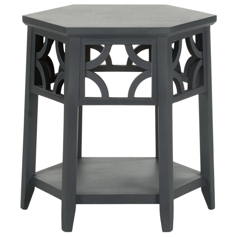 Katalina Solid Wood Abstract End Table, Charcoal Grey