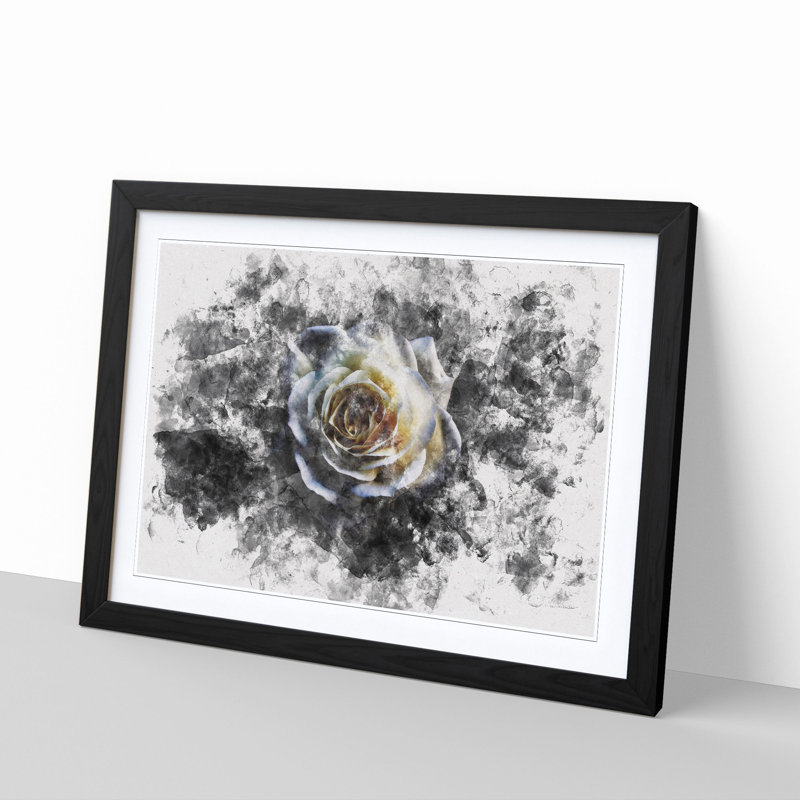 A Crisp White Rose Watercolour - Picture Frame Graphic Art Print, 45cm H x 63cm W x 2cm D, Black Framed