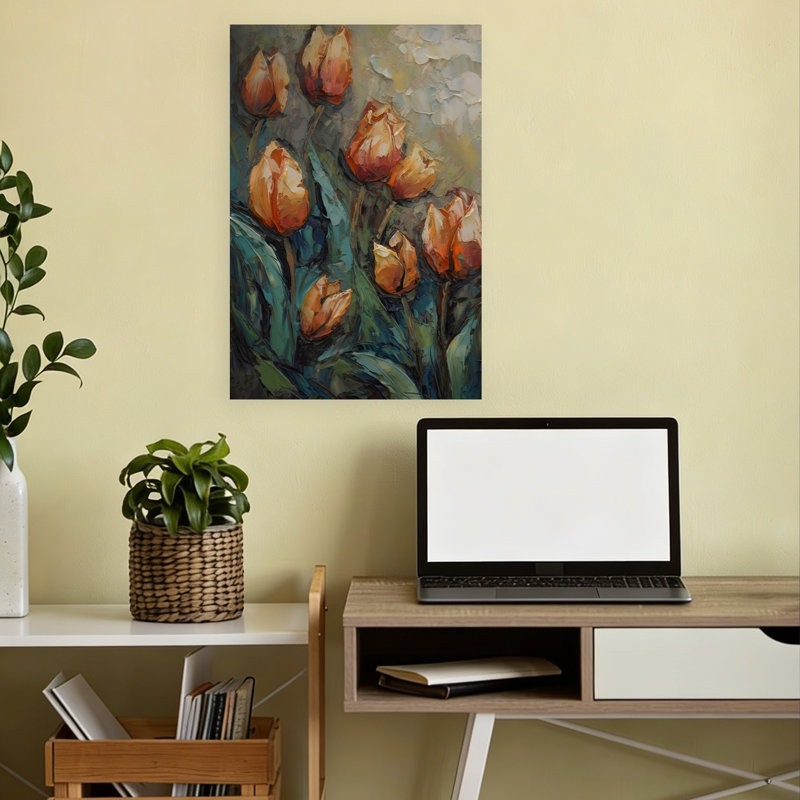 Art mural tulipe abstrait orange et rouge