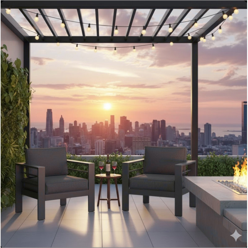 Set Of 2  28" All-Weather Metal Patio Armchairs, Gray, Gray