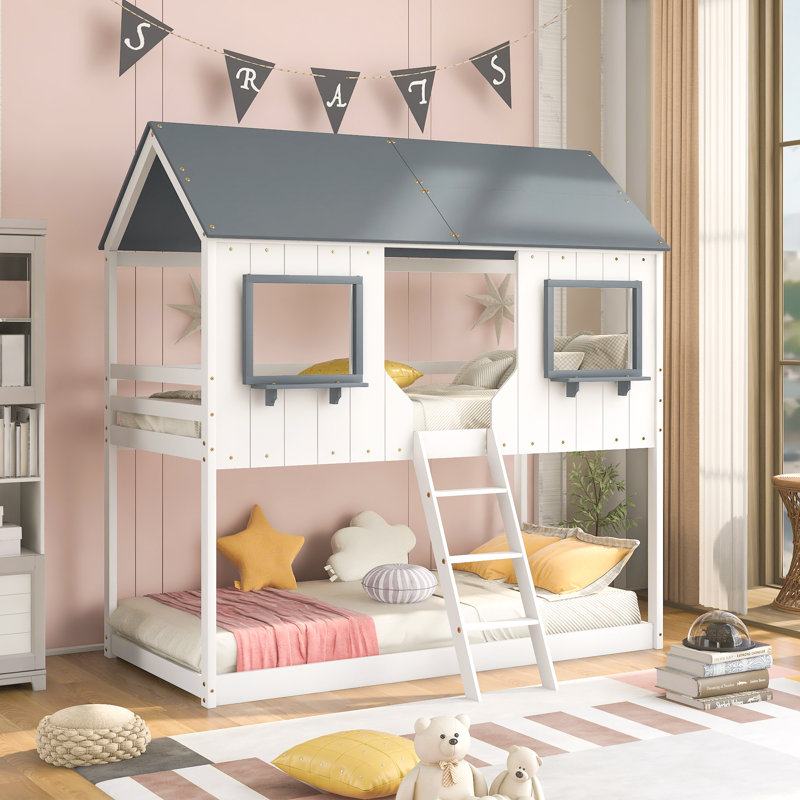 Prudenville Kids Twin Over Twin Bunk Bed, White
