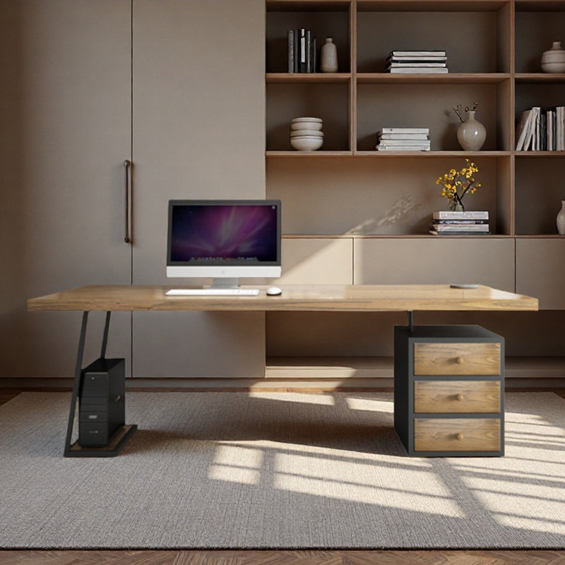 Bureau en bois massif avec tiroirs simples, H 29,53 po x l 78,74 po x P 31,5 po