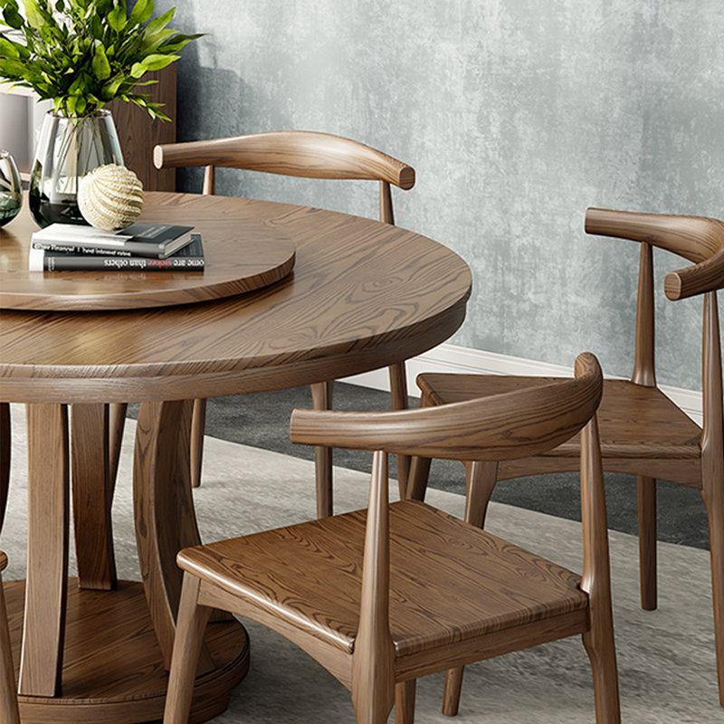 Nordic solid wood round table set with turntable