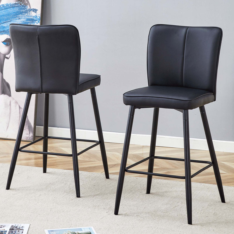 Tabouret de bar en polyuréthane revêtu de polyuréthane, Siège noir / cadre noir