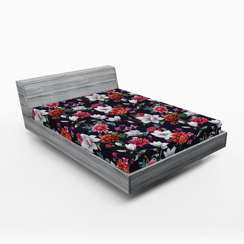 Drap-housse Ambesonne, Framboise, bleu pétrole / floral, Drap-housse de taille double